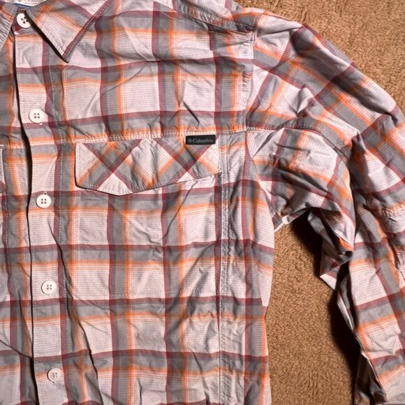 Columbia Men Small Gray White Orange Short‎ Sleeve Button Down Shirt (N) - Picture 3 of 7